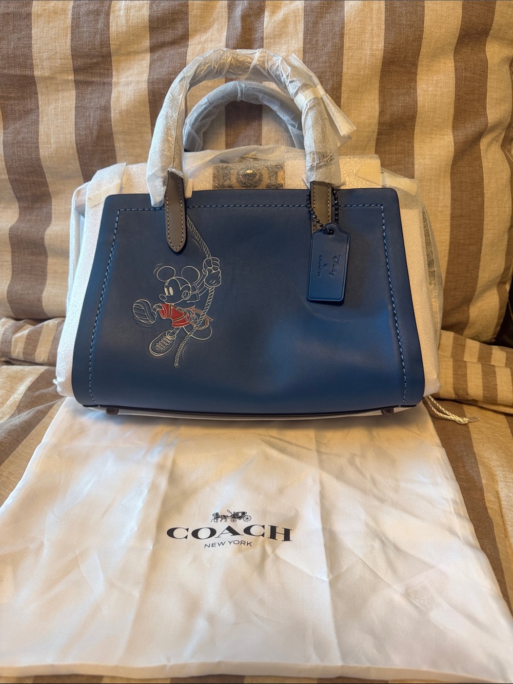 Coach Blue Leather Satchel with Mickey Mouse Graphic